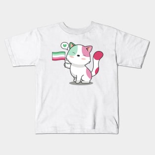 Cute Cat Holding Abrosexual Pride Flag Kids T-Shirt